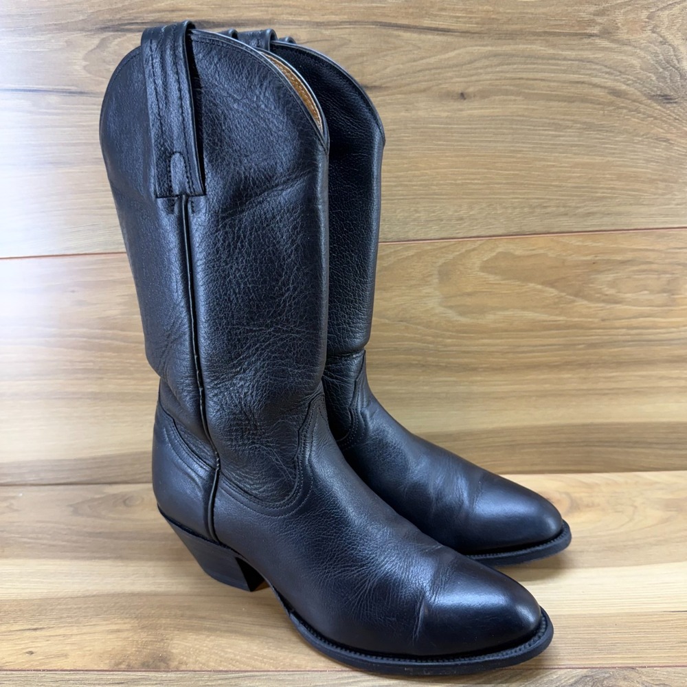 FRYE Vintage Billy Western Boot Womens 7 B Black Leather Mid Calf USA Made 8256 - Picture 2 of 12